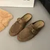 Calzado de exterior, con plataforma interior, mules sin cordones de punta cerrada, diseño de hebilla retro, estilo old money, zapatos sin cordones para mujer