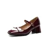Nuevos zapatos de mujer de charol europeo y americano, combinación de colores, puntera cuadrada, hebilla, tacón medio grueso, Mary Jane, zapatos sencillos 32-48, zapatos de comercio exterior, entrega