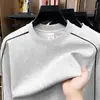 Moletom trendy de algodão pesado 360g de manga comprida para homens, adequado para jovens e meia-idade, esportivo e casual, caimento solto, camiseta masculina de gola redonda atacado