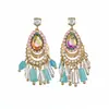 Pendientes de Borla de Cristal Azul con Pintura al Óleo Retro Brillante, Pendientes de Lujo Ligero y de Alta Gama, Pendientes de Lujo Estilo Palacio Europeo y Americano