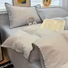 Juego de Ropa de Cama de Algodón Cepillado Engrosado Juego de Cuatro Piezas Sábana de Cama Hueca de Algodón Puro Funda de Edredón Faldón de Cama Juego de Tres Piezas Ropa de Cama Cálida de Otoño e Invierno