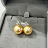 Colar de pérolas redondas impecáveis cor champanhe com pino de prata e brincos anel aberto corrente clássica para clavícula