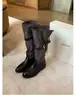 Em Estoque, Envio Imediato! Botas de Equitação Redondas com Cadarço de Couro Colorido Estilo Mãe de Uva, Salto Bloco e Solas Grossas, Botas Longas de Cano Alto para Mulheres