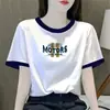 Camiseta de Manga Corta con Bloques de Color para Mujer de Comercio Exterior Transfronterizo, Nuevo Estilo de Verano, Corte Holgado, Top Corto