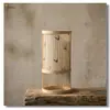 Lámpara de mesa de bambú estilo japonés hecha a mano con flores y papel de paja, nueva lámpara de mesa de té estilo zen chino para dormitorio, lámpara de noche retro recargable