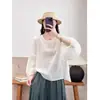 Verano 2026 Nuevo Color Sólido Cuello Redondo Manga de Linterna Algodón Lino Manga Tres Cuartos Top Holgado Cómodo Delgado Ropa para Mujer