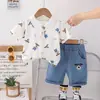 Traje de Manga Curta para Meninos de Verão Comércio Exterior de Verão Novo Bebê Gola Lapela Estampa Completa Desenho Animado Manga Curta Tendência Legal Tendência