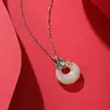 Nuevo collar de plata de ley s925 para mujer, colgante de clavícula de hoja de albaricoque de jade Hetian estilo chino, accesorio de nicho de lujo ligero de alta gama