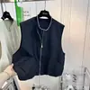 Chaleco de trabajo sin cuello con cremallera estilo coreano para mujer, nuevo top de principios de otoño 2026, chaqueta sin mangas casual holgada de cuello redondo