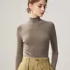 Suéter de lana de hilado fino Yangzi para mujer, 100% lana pura, cuello alto, corte ajustado, manga larga, capa base fina, top sin costuras