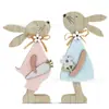 Decoración de Pascua para el Hogar de Nuevo Producto Transfronterizo Conejito de Pascua Adornos de Madera para Mesa Decoración Estilo Granja Rústica