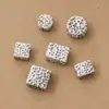 Cuentas sueltas vintage geométricas redondas, cuadradas, rectangulares y cuadrangulares de plata pura 999, accesorios para pulseras de manualidades DIY
