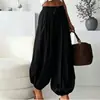 Calças Femininas de Verão Largas com Cordão, Perna Larga, Cropped, Estilo Lanterna com Efeito Drapeado, Calças Harem, Moda Feminina Transfronteiriça