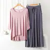 Conjunto de pijama modal feminino de verão fino solto com manga 3/4 casual plus size roupa externa conjunto de duas peças