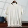 Camiseta de manga corta con cuello redondo para hombre, de lana 100% pura, hilado fino de calibre 18, ultrafina, suéter de verano ajustado, tejido de punto de manga corta
