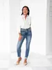Jeans de Mujer 2025 Europeos y Americanos Transfronterizos de Cintura Alta Lavados Ajustados Rasgados Versátiles Ajustados Levanta Glúteos Pantalones Leggings