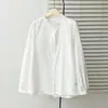 Blusa casual para mujer talla grande, nuevo estilo de otoño, estilo artístico con cuello de encaje y camisa de manga larga de jacquard 0735