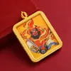 Colgante Thangka Estilo Tíbet, Semipintado a Mano con Detalles Dorados de Zhong Kui, una Figura Divina, Collar Thangka con Detalles Dorados