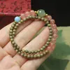Pulsera de Árbol de Sándalo Verde 4 mm Doble Círculo Cuentas de Buda Cristal Sandía Pulsera Bosque Niña Pulsera Adornos de Mano Rosario Regalo Simple