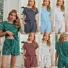 Estación Independiente desea Nueva Llegada Pantalones Cortos de Rayas Estampadas de Manga Corta Camiseta de Cuello Redondo de Moda para Familia Traje Casual Personalizado
