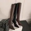 Botas altas de otoño e invierno, botas por encima de la rodilla, botas de tacón de aguja de punta fina, botas ajustadas, botas de moda estilo francés Maillard, modernas