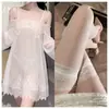 Lencería sexy Meiyujia, camisola de encaje, conjunto de camisón de hada transparente de hombros descubiertos, una pieza envío directo