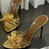2025 Verão Flor de Metal Sandálias de Salto Alto Francesas Femininas Tamanho Grande Sandálias de Salto Agulha Sandálias de Salto Alto Francesas