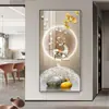Pintura Decorativa de Entrada com Nove Peixes Mural de Parede para Porta de Entrada de Sala de Estar de Alto Padrão Pintura de Luz para Corredor Corredor Pintura Pendurada