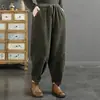 Calça Harem de Veludo Cotelê Feminina, Novo Estilo Outono/Inverno 2023, Caimento Solto, Emagrecimento, Forrada com Fleece, Grossa, Perna Reta, Calça Jogger Esportiva Casual