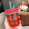 Vaso de agua pequeño y pequeño para niñas, vaso de color alto con tubo de pajita, vaso de plástico transparente portátil y sencillo para estudiantes de verano.
