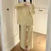 Pijama de Rayón para Mujer, Primavera y Otoño, Estilo Coreano, Cárdigan Casual Simple, Manga Larga, Holgado, Se Puede Usar Afuera, Conjunto Delgado para Estar en Casa