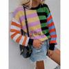 Cross-border Amazon Novo Listrado Solto Cross-border Mulheres Crewneck Pullover Malhas Mulheres Costura Europeia e Americana Suéter Mulheres