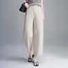 Calça feminina de cintura alta, com caimento fluido e corte curvo, nova moda outono 2026, simples e elegante, versátil, que rejuvenesce, calça casual slim fit, moderna