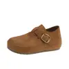 Tamancos de salto alto com sola grossa para mulheres, novos modelos 2026 mocassins slip-on, versáteis com fivela de cinto, sapatos de sola macia