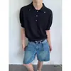 Camiseta de Punto de Manga Corta para Hombre, Color Liso Simple, Cuello Polo, Verano de Gama Alta, Seda de Hielo Transpirable, Solapa