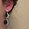 Brincos de Pedra Azul Gota d'Água Estilo Retrô Francês, Estilo Palaciano, Luxo Acessível, Brincos Exquisitos, Brincos Exagerados de Nicho Femininos
