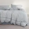 Conjunto de Cuatro Piezas de Gasa Arrugada 100% Algodón con Botones, Color Sólido Minimalista, Amigable con la Piel y Transpirable, Ropa de Cama de Grado para Dormir Textil para el Hogar Xiaoman