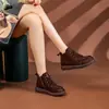 Botas Nuevas de Cremallera Lateral Otoño e Invierno 2024 Botines Cortos Vintage de Piel Genuina Capa Superior de Piel de Vaca para Mujer Botines Cortos Casuales Planos de Punta Redonda