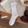 YOUJIAXIU Meias Femininas Estilo Ballet Ruffle Renda Meias Fofas Versátil Estilo Japonês Cor Sólida Listra Vertical Meia de Cano Médio