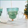 Copo Térmico de Natal com Tampa de Camada Dupla Copo de Vidro para Café Alto Borossilicato Alto Valor de Aparência Copo Criativo de Boneco de Neve de Natal