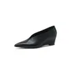 Sapatos Femininos de Salto Anabela com Boca Rasa, Couro Bovino Lavado de Primeira Camada, Novo Modelo de Primavera, Couro Genuíno, Cor Envelhecida, Sapatos Femininos de Salto Médio