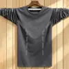 [Esencial de Otoño] Camiseta de Manga Larga con Cuello Redondo, Color Sólido Versátil de Corte Holgado para Hombre, Top Informal de Marca de Moda para Otoño