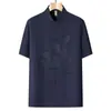 Traje Tang Masculino para Meia-Idade e Idosos, Conjunto de Seda Gelada de Manga Curta, Roupa de Verão para Avô, Gola Alta, Botões, Conjunto de Duas Peças Hanfu para Avô