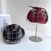 Gorro Lei Feng Grueso Cálido a Cuadros Forrado de Lana para Otoño e Invierno para Mujer, Gorro de Protección para Orejas para Ciclismo de Otoño e Invierno, Gorro Ecuestre de Moda para Viajes al Aire Libre