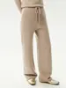 Calças casuais de cashmere com cordão, calças pantalona para mulheres, com design de tricô fluido e cintura de cordão, perfeitas para o dia a dia