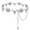 Estilo bohemio europeo y americano cadena de cintura de caballo blanco falda casual corsé de cintura vintage cadena corporal de metal accesorio estampado
