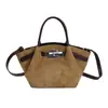 Bolso Cubo Satchel Esmaltado de Nicho Coreano para Mujer Otoño 2025 Nuevo Gamuza Retro Versátil Bolso de Hombro Cruzado