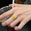 Anillo de Calabaza Cepillada Estilo Chino Moderno 2025 Nueva Artesanía Antigua Joyería de Lujo Ligero con Pedrería Pesada