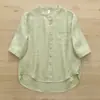Novo Cardigã de Verão com Gola Alta e Mangas de Cinco Pontos Versátil Emagrecedor Algodão Linho Manga Média Camisa Casual Top de Manga Curta Feminino