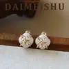 Pendientes de Trébol de Cuatro Hojas con Circonita Frescos y Coloridos de Moda de Primavera con Diseño de Goteo de Aceite, Lujo Ligero, Sensación de Alta Gama, Pendientes Versátiles y Elegantes para Mujer